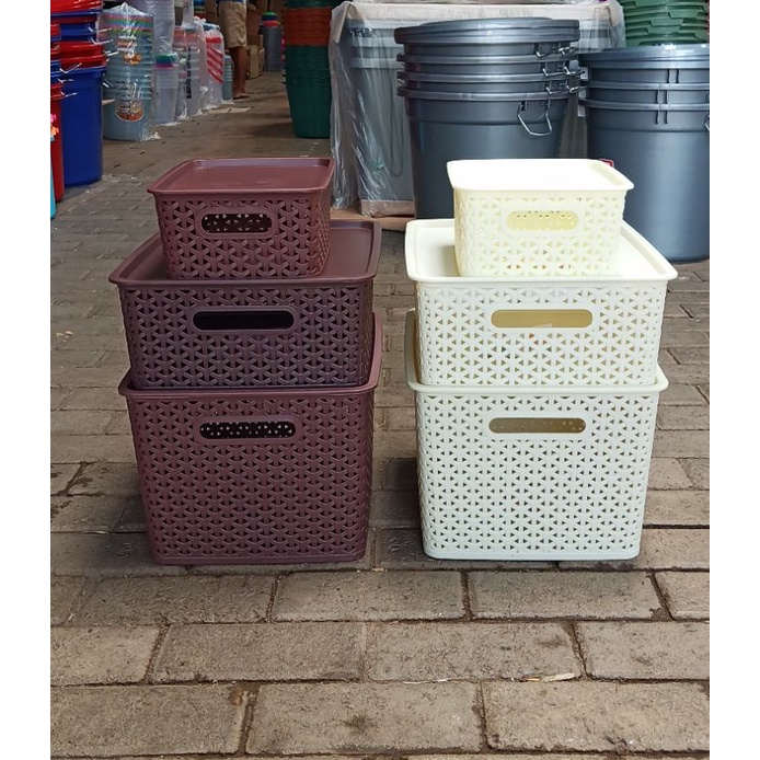 KERANJANG SERBAGUNA NARITA + TUTUP BERMOTIF ROTAN SUNLIFE