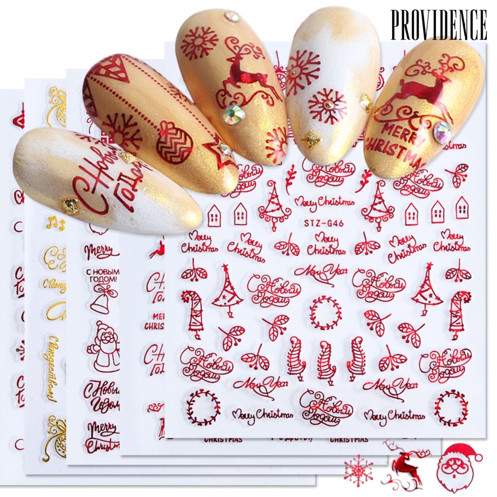 Stiker Kuku Desain Snowflake Elk Santa 3d Dengan Perekat Untuk Musim Dingin