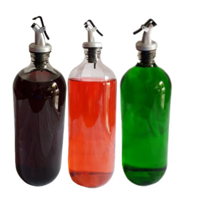 Botol Kaca 1 liter Tutup Flip Pourer Silver  / Botol Bolles / Botol Madu / Botol kecap / Botol Dapur  / Botol Jamu kaca 1 liter1