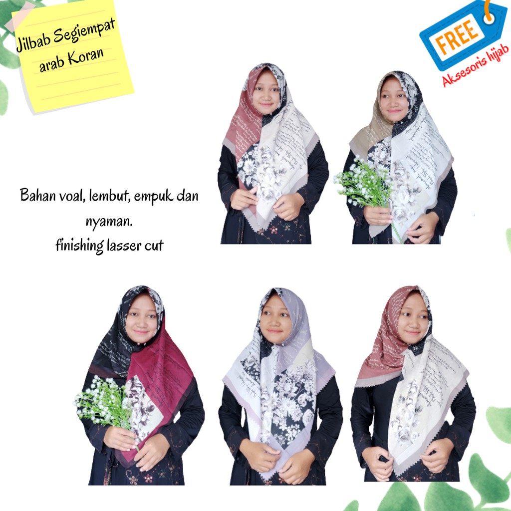 Hijab / Jilbab / Krudung voal Segi Empat Arab Koran Arabic Lasercut Arabian