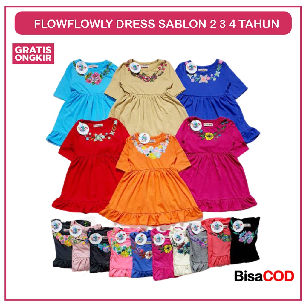 DRESS FLOWLY SABLON BOBO KIDS / DRESS ANAK PEREMPUAN SABLON / DRESS ANAK BOBO KIDS / DRESS ANAK CEWE