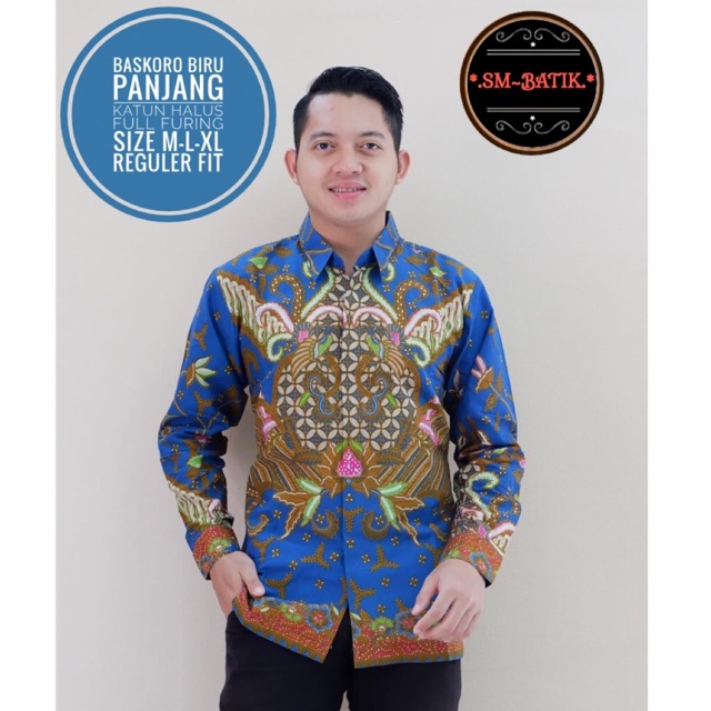 Batik Pria BASKORO BIRU Panjang Katun Halus Full Furing Termurah