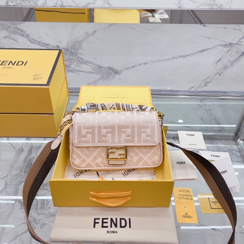 original (with Box) Fendi Baguette Handbag In Pink FF Embroidered Canvas Shoulder Bag