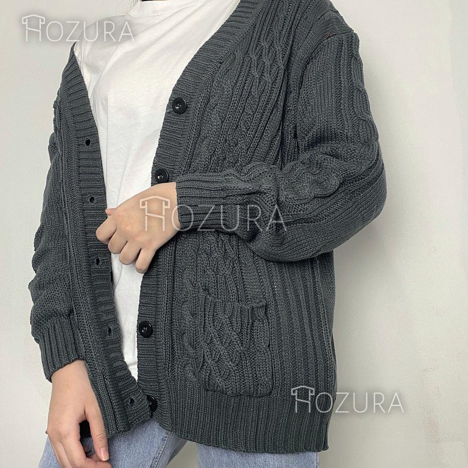 ➵ Hozura - Cardigan Sweater Rajut Kepang Wanita Premium Lanna - Cardigan Cable Tumblr Premium By Liz