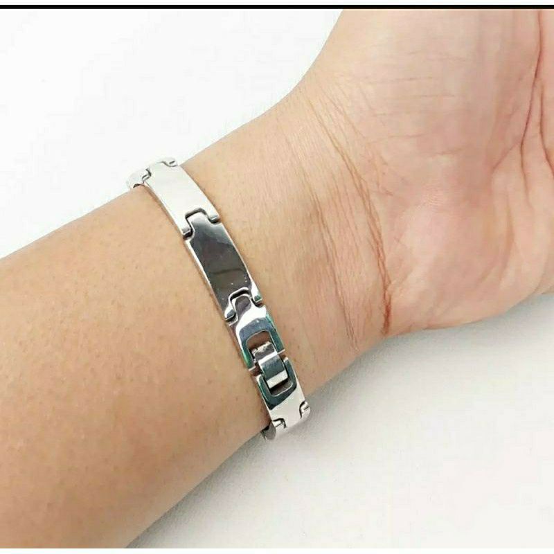 GELANG BESI PUTIH BAJA MODEL RANTAI JAM