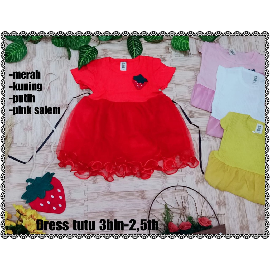 Dress tutu anak perempuan lucu strowbery baju pesta anak bayi baju anak impor