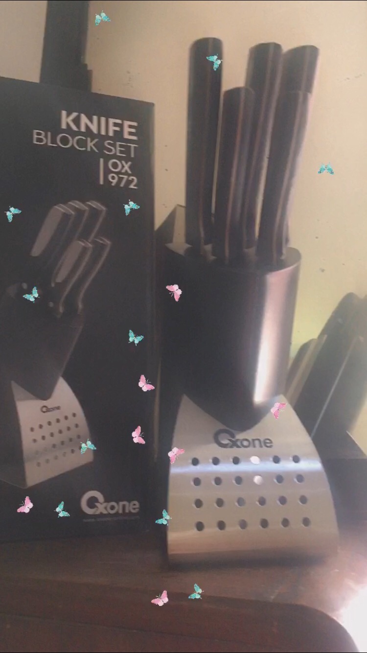 Pisau Dapur Set 5pc + Tempat Stainless Steel Oxone Knife Block Set Ox-972 - Ox972 Original