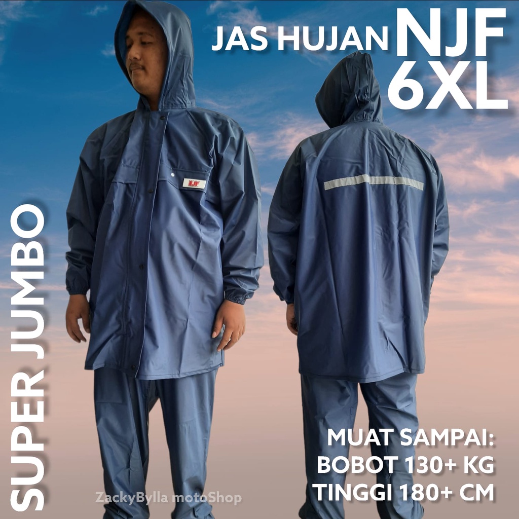 Jas Hujan NJF PVC Ukuran Standar dan SUPER JUMBO (6XL) Setelan Jaket dan Celana