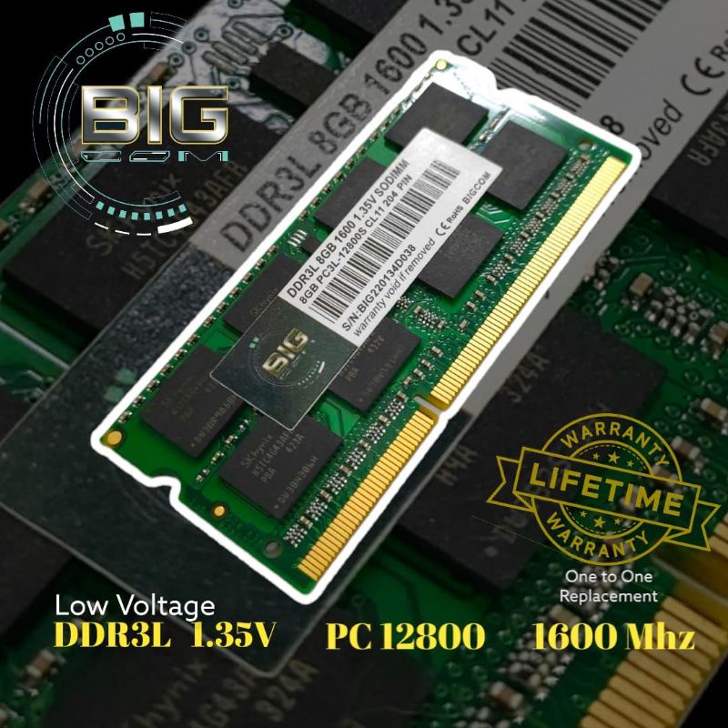 Sodimm Ddr3l 8Gb 1600 // Sodimm 8Gb Pc3l 12800 merk BIGCOM Garansi Lifetime