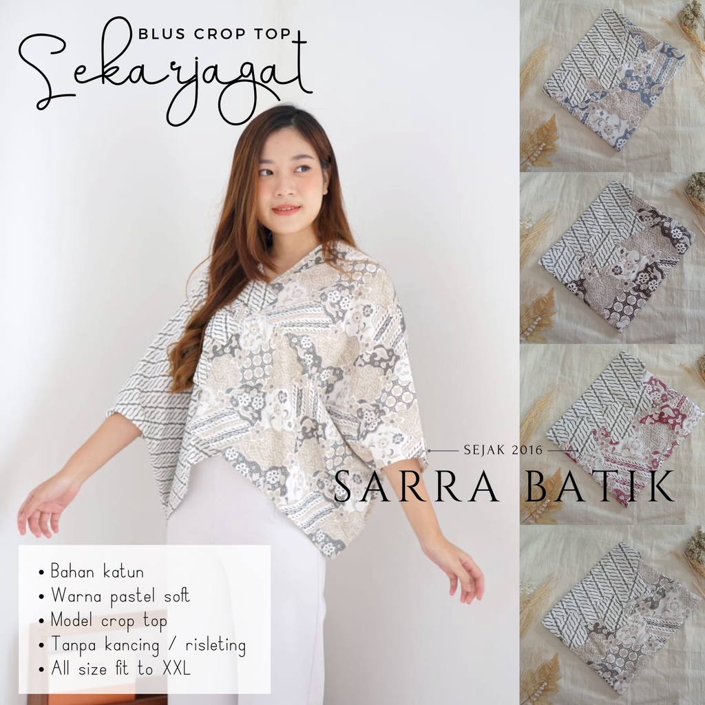 Blus Crop Top Sekarjagat Batik Sekarjagad Lurik Croptop Batik Atasan Cantik Pastel Kerja Kantor Seragaman Casual Pesta Modern