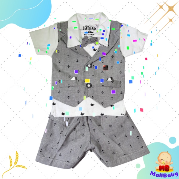 Baju Bayi Laki Laki 0 1 2 3 4 5 6 Bulan Setelan Baju Pesta Bayi Rompi Dasi - LG