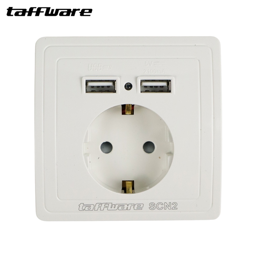 Taffware Stop Kontak Dinding EU Plug dengan 2 USB Port - SCN2 - White