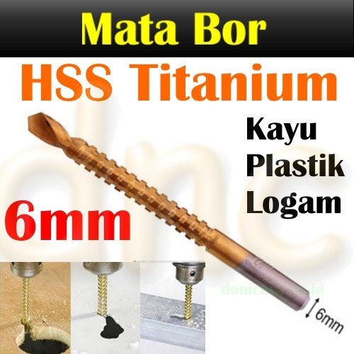 Mata Bor Gergaji Kayu HSS Drill Bit Titanium 6mm Kayu Logam Plastik