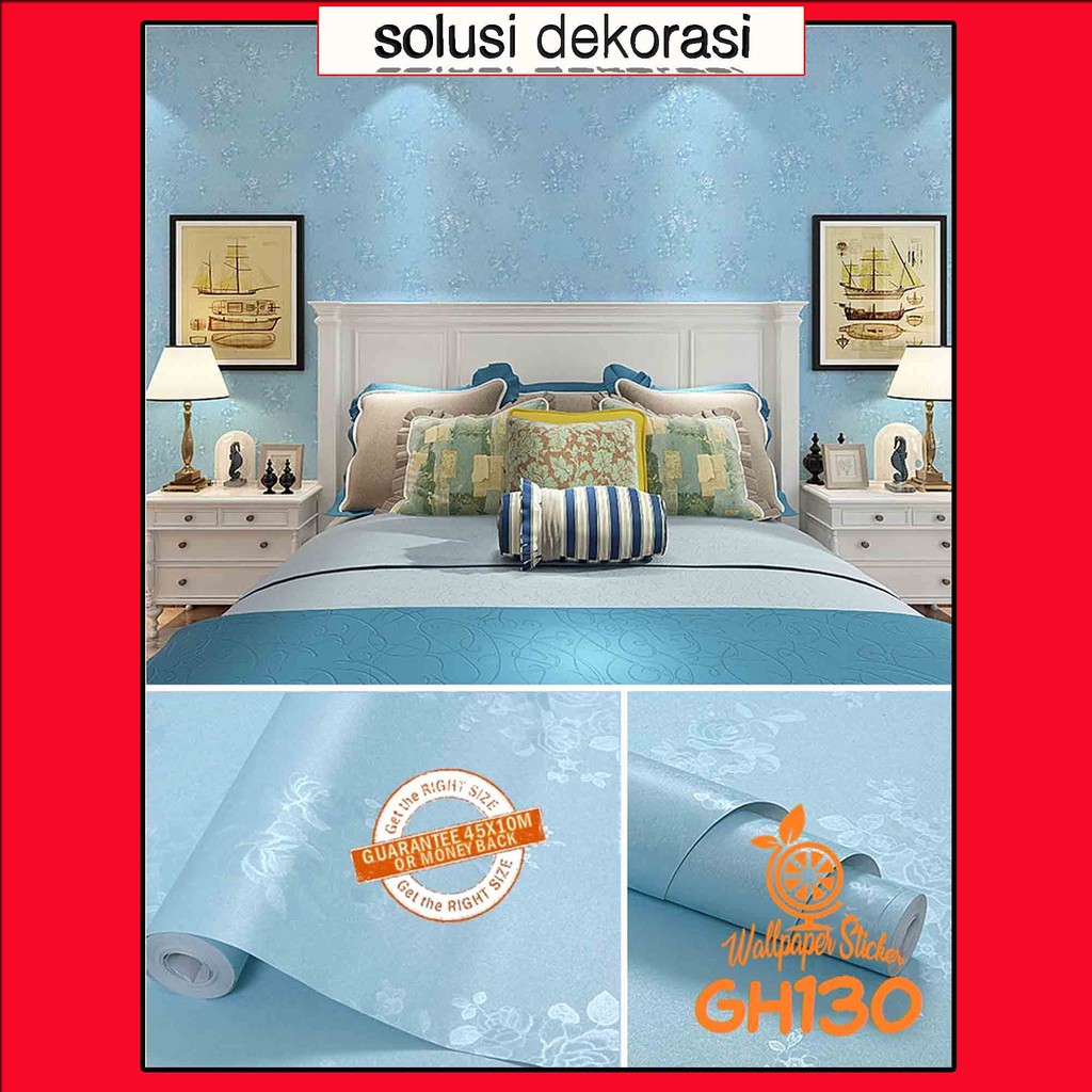 BLUE ROSE FLOWER - WALLPAPER STIKER DINDING ANTI AIR 45CM X 10M - SOLUSI DEKORASI