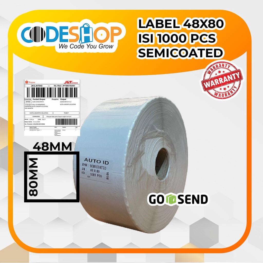 STIKER LABEL BARCODE SEMICOATED UK. 48X80 / 48MM X 80MM CORE KECIL 1LINE