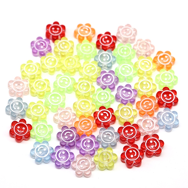 50Pcs Manik-Manik Bunga Smiley Face Bahan Akrilik Ukuran 10mm Untuk Aksesoris Perhiasan Gelang