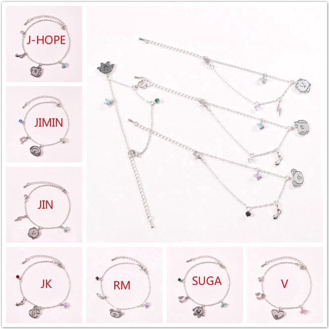 KPOP CUTIE STORE Gelang Bangle Kpop BTS bt21 KPOP Kartun Silver Adjustable untuk Hadiah