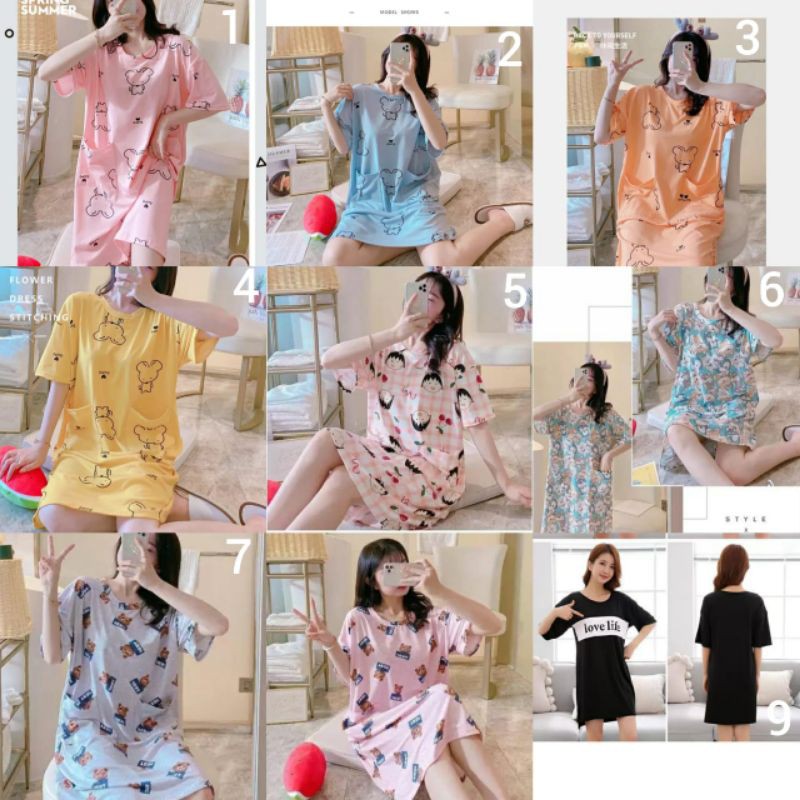 baju tidur daster wanita bahan kaos import