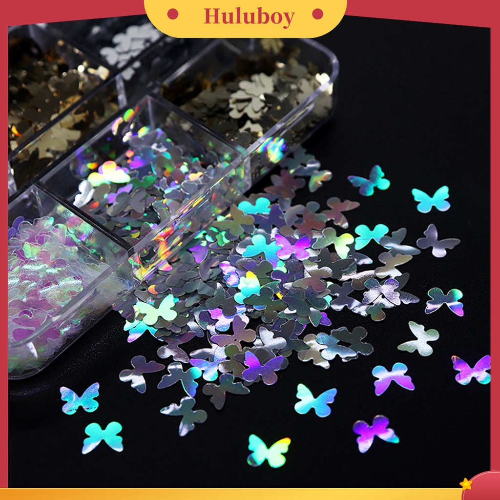 Huluboy Huluboy♡ 1 Kotak Serpihan Foil Desain Kupu-Kupu Irregular Reflektif Terang Saturation Tinggi Untuk Manicure