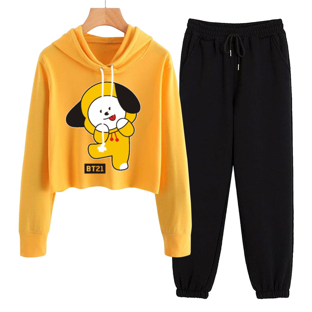 BESS - Baju Setelan Wanita Murah / Setelan Hoodie Crop + Jogger Hitam - CIMY DANCE