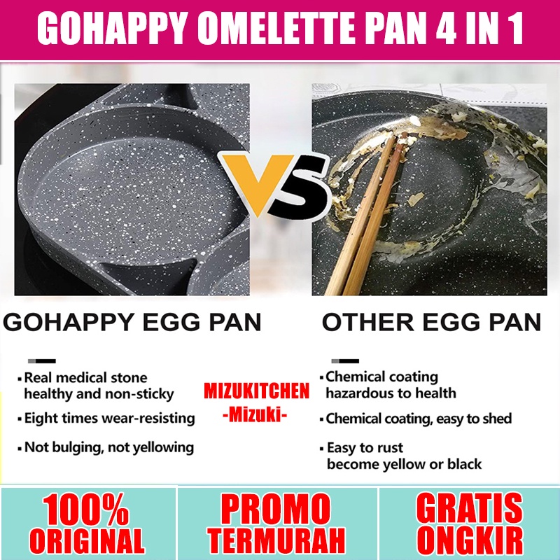 PANCI PENGGORENGAN TELUR Omelette Pan 4 LUBANG | Gohappy GHC54 omelete 4in1 Nonstick Egg frying Pan