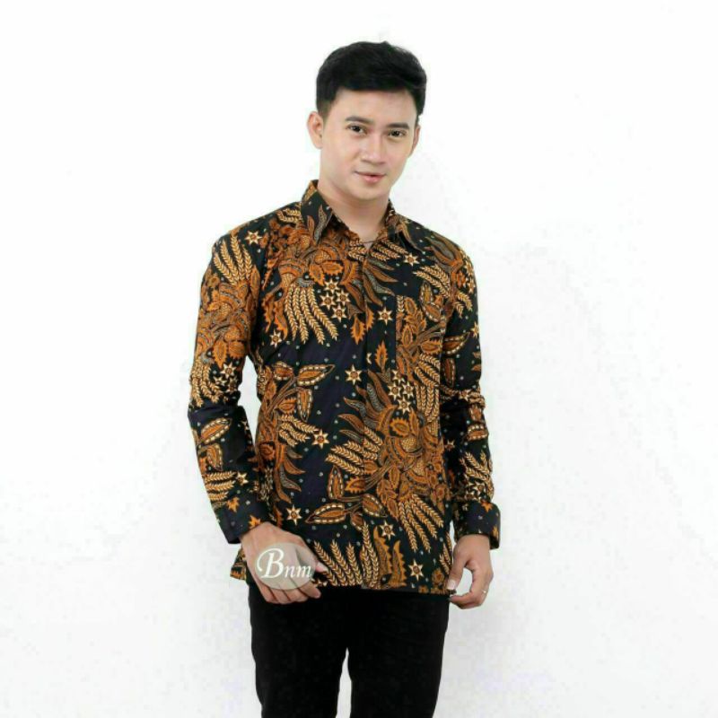 Batik Pria Lengan Panjang BATIK AZMIL HRB026 motif KERATONAN Kode 002 size M L XL Reguler