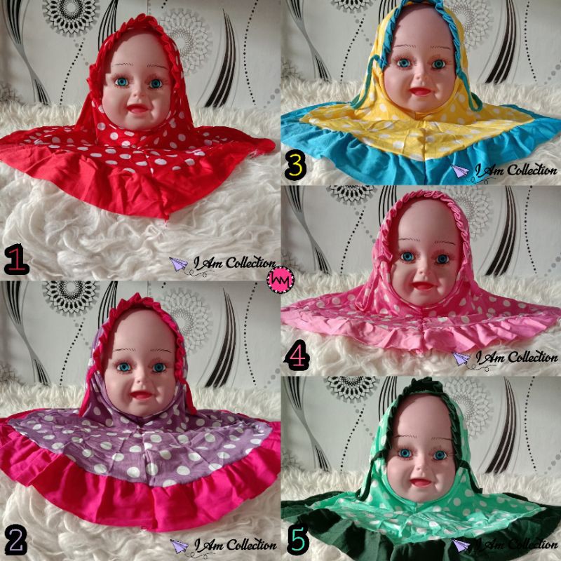 Bergo Lipit Anak Kombi Motif Polkadot usia 0-3tahun