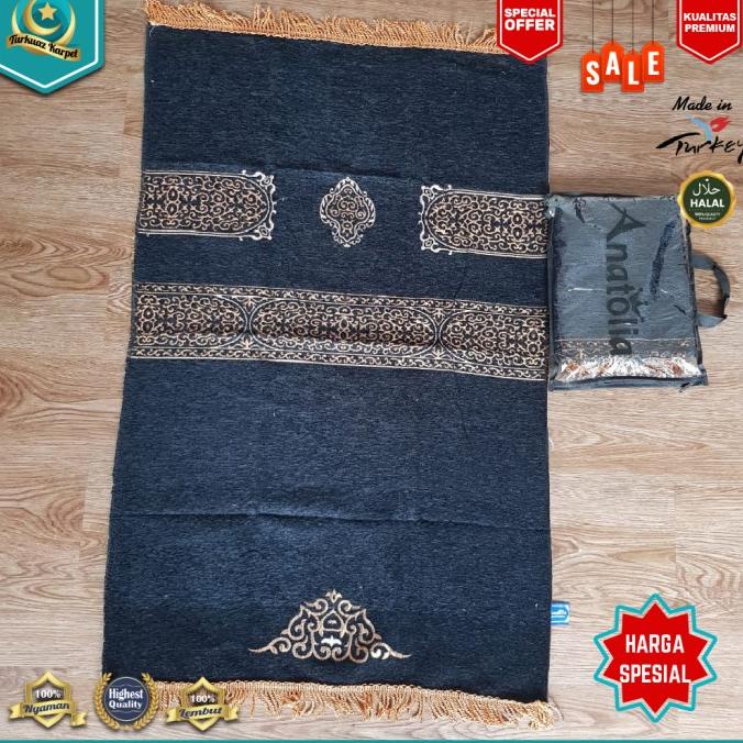 Sajadah Turki Motif Hitam Tipis Anatolia Gratis Tas Uk 70 X 110
