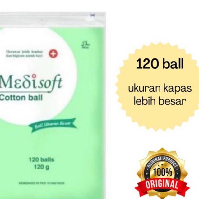 MEDISOFT Cotton Ball Hijau Besar 120gram 120biji/ Kapas Bulat Bola BESAR Klip zipper lock