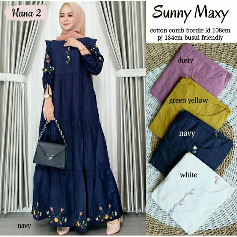GAMIS KATUN BORDIR LD 108 PANJANG 134 - BUSUI DRESS MAXI WANITA MUSLIM - SUNNY MAXY