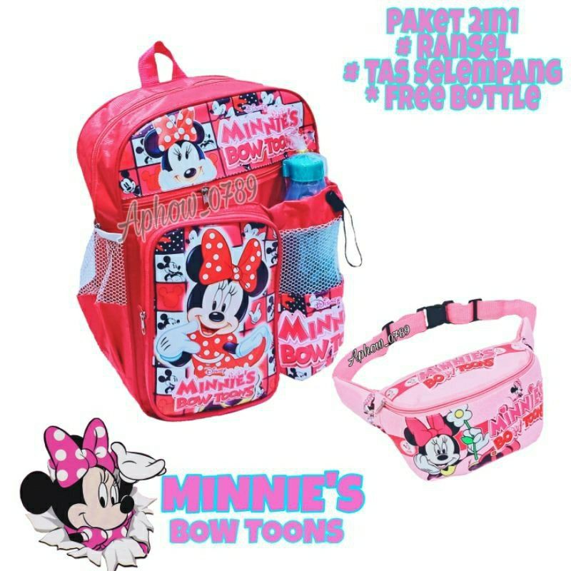 2 In 1 Tas sekolah anak usia 1-10 tahun Motif Karakter Mickyy Mouse waistbag anak Murah / terlaris