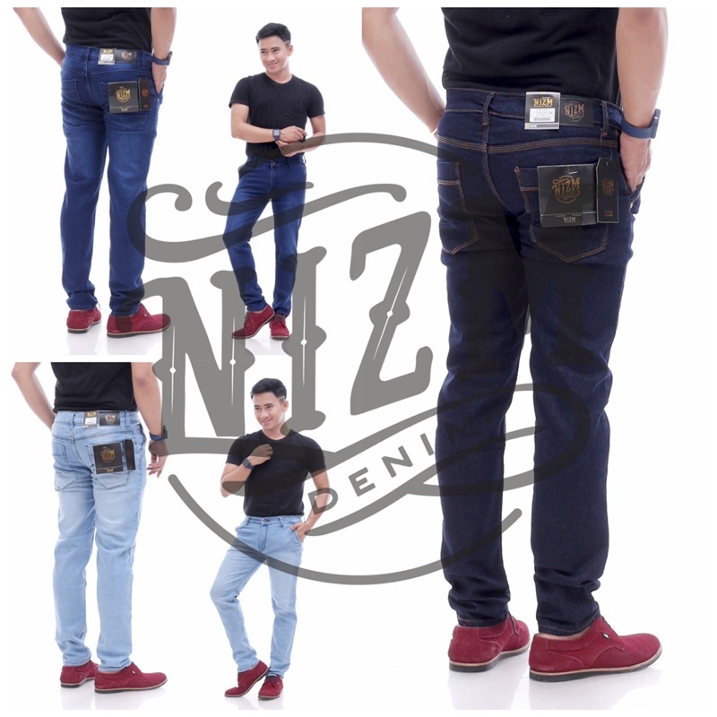 NIZMDENIM CELANA JEANS PRIA PANJANG SLIM FIT SKINY HITAM PENSIL