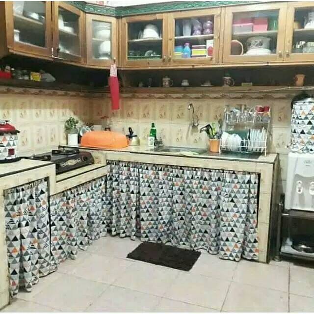 Gorden bawah kompor/Gorden kolong dapur motif segitiga orange