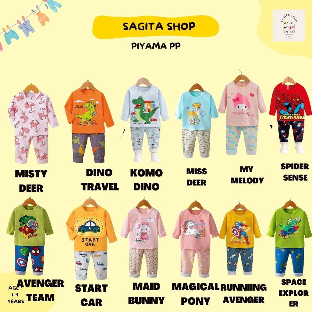 Piyama Anak Import KUBAO Lengan Panjang Karet 1 - 4 Tahun| Stelan Anak Panjang Import Set | Baju Tid