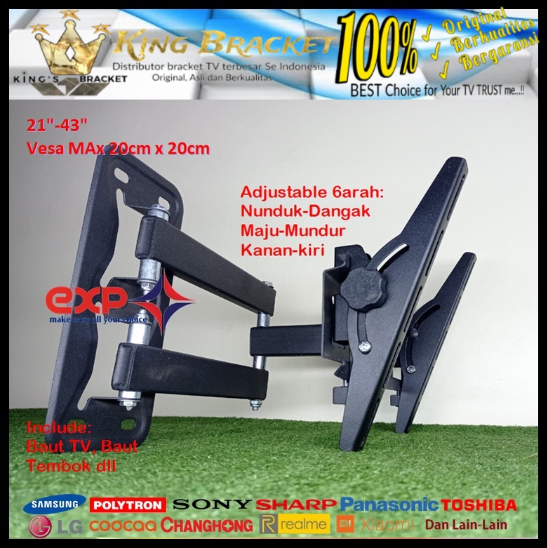 Bracket TV POLYTRON 14 s/d 43 inch 6 ARAH FULL BESI SUPER KOKOH GARANSI 100% ORI