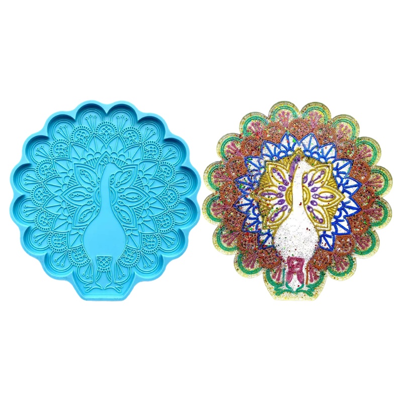 SIY  Peacock Coaster Epoxy Resin Mold Peahen Cup Mat Mug Pad Silicone Mould DIY Crafts Ornaments Home Decorations Casting Tools