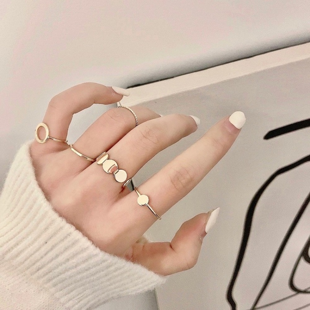 5pcs/set Korean Temperament Ring Female Simple Geometric Disc Index Finger Ring Fashion Ins Wind Ring