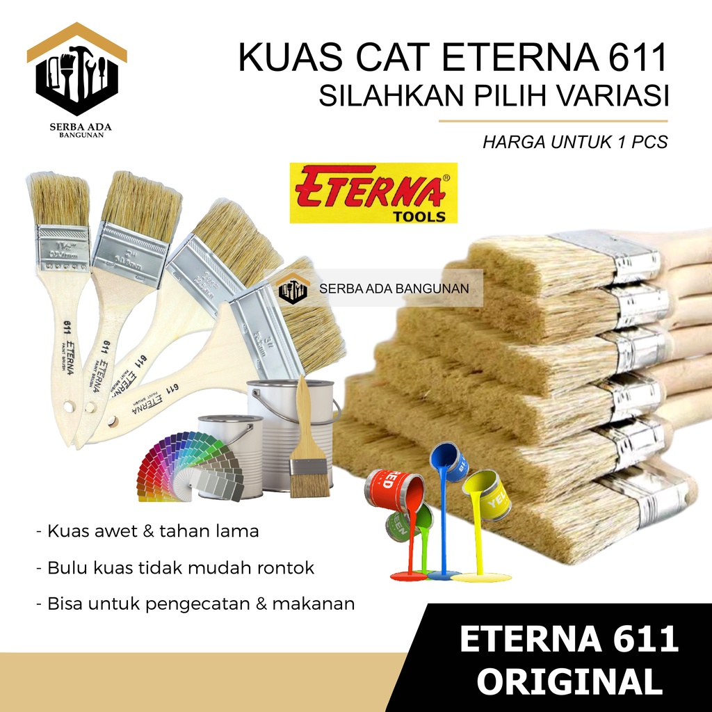 KUAS ETERNA 611 ASLI/ CAT TEMBOK BESI KAYU ASLI BULU KUAT FINISHING HALUS KAYU TRIPLEK MINYAK ROLL