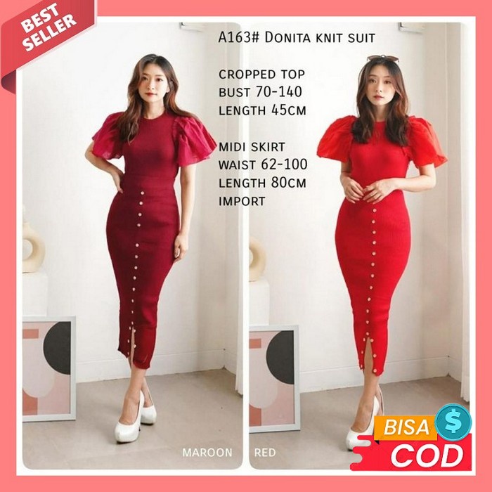 Dres Polos Full Kancing/Dres Andin Ful Kancing Dres Formal Kekinian Te Bm- A163# Donita Knit Suit [D