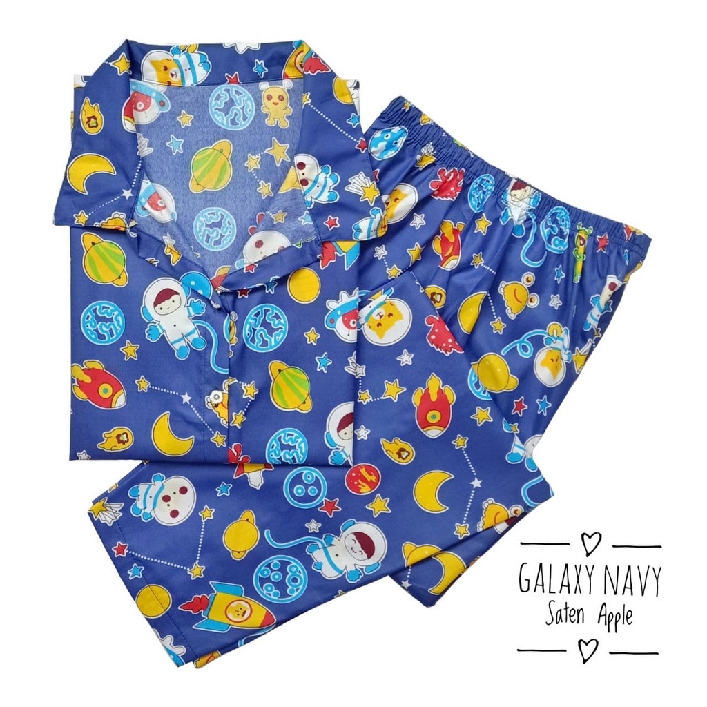 IZANY Piyama Dewasa CP size EROR saten apple-GALAXY NAVY