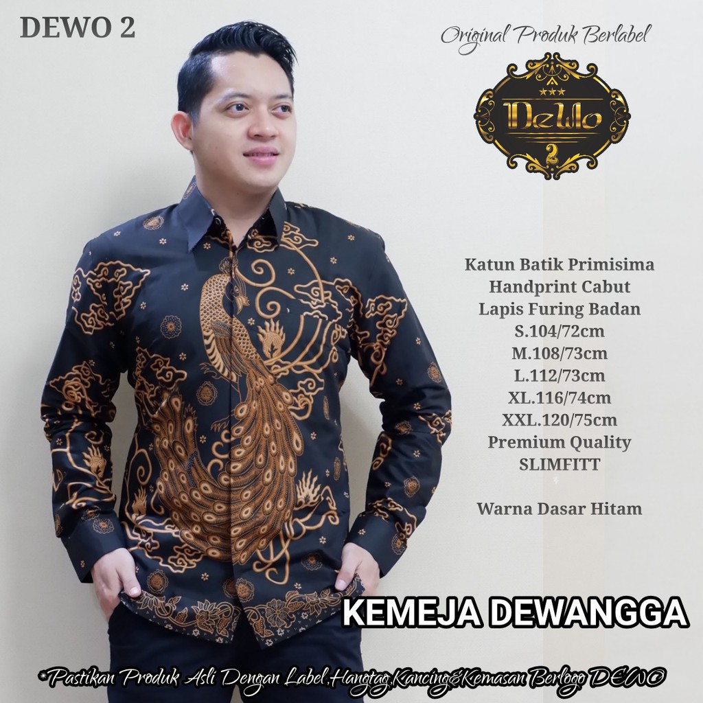 DEWANGGA Kemeja Batik Pria Lengan Panjang Katun Halus FULL FURING Batik Dewo