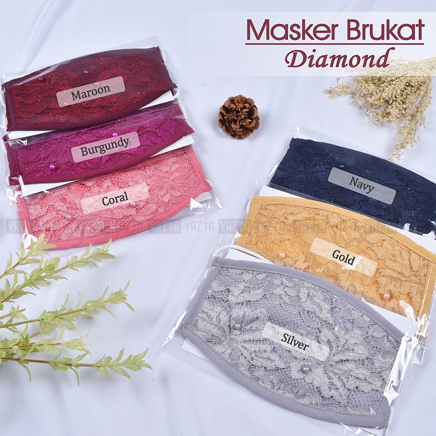 ( BUY 1 GET 1 FREE ) Masker Brukat Mutiara Diamond 2ply Headloop