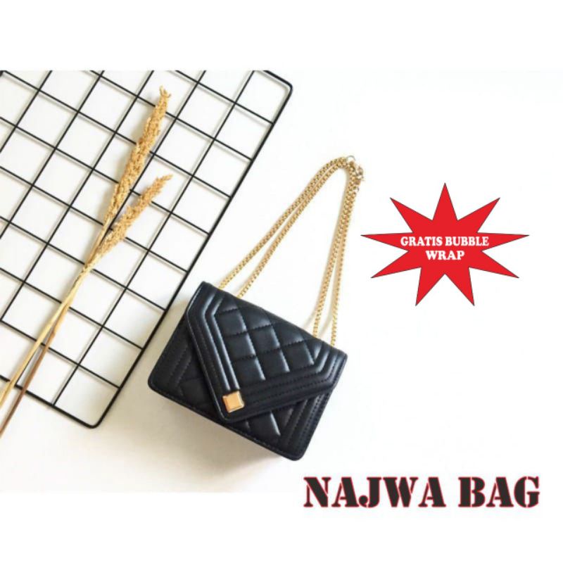 NAJWA Bag- Tas Selempang Wanita Slingbag Shoulderbag Wanita Rantai Ulir Gold