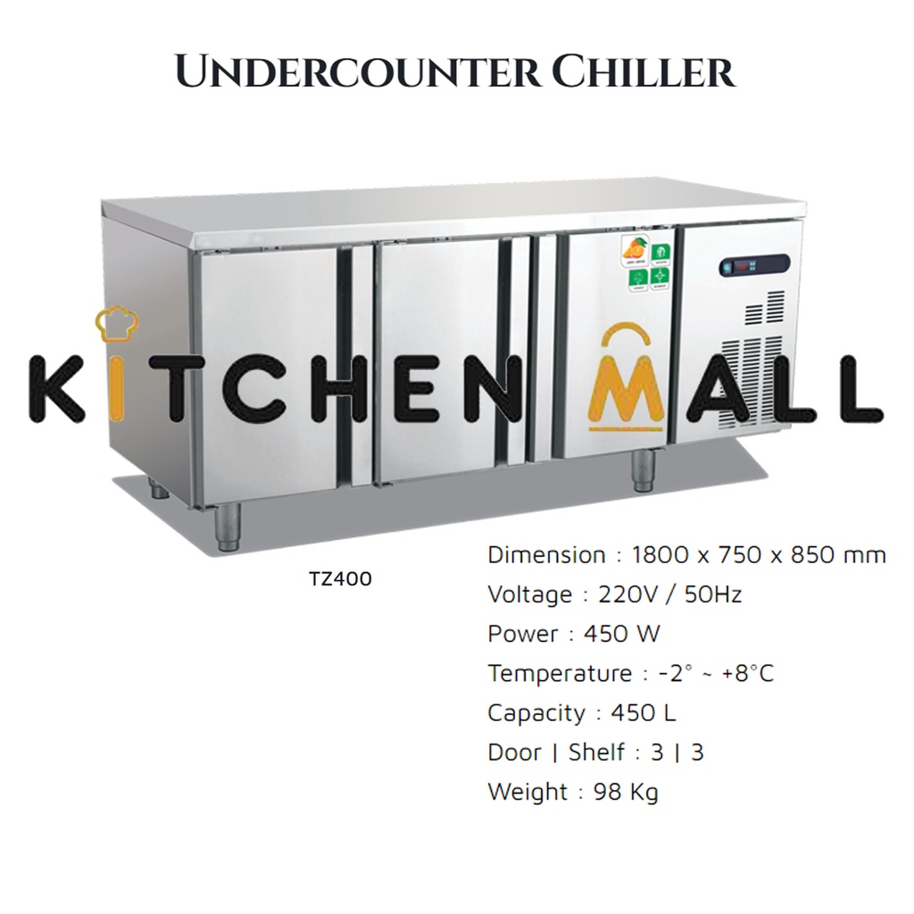 CROWN TZ-400 undercounter chiller 3 pintu - meja dengan pendingin di bagian bawah - kulkas meja TZ40