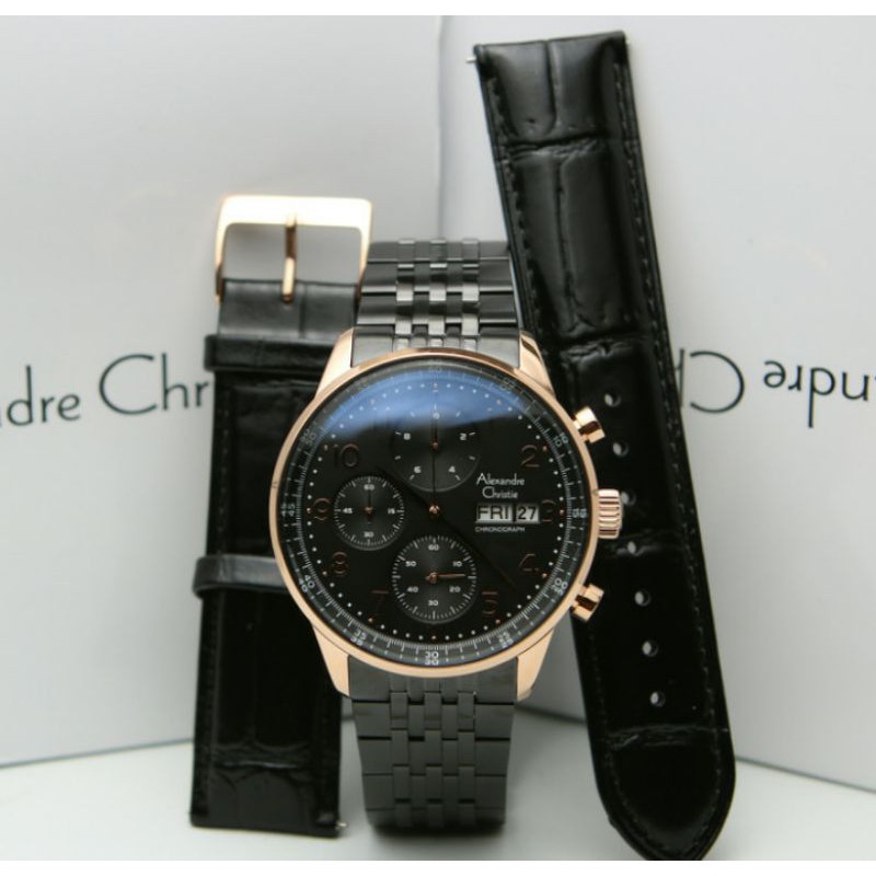 Jam Tangan Alexandre Christie 6492 Black Rosegold Original