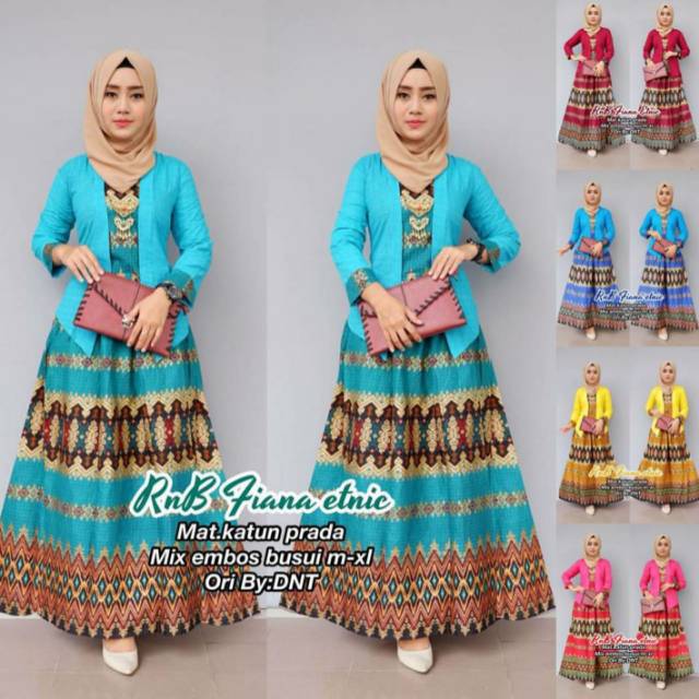 RnB Fiana Etnic Pasangan Setelan Gamis Batik Elegant Tanpa Hijab