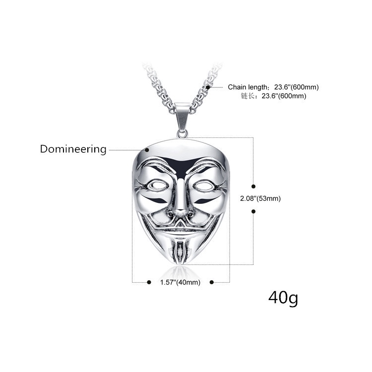 V-Vendetta Retro Pendant Men's Mask Long Accessories Stainless Steel Necklace