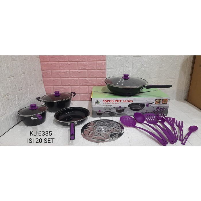 Panci Set 4in1 Enamel Teflon Anti Lengket / Susu Mie / Fry Pan / Wok Pan / Penggorengan Kuali Wajan