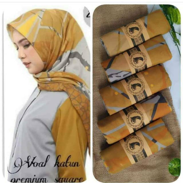 HIJAB SEGI EMPAT VOAL DENAY KW ROSE MUSTARD KERUDUNG JILBAB DEENAY MOTIF KUNING