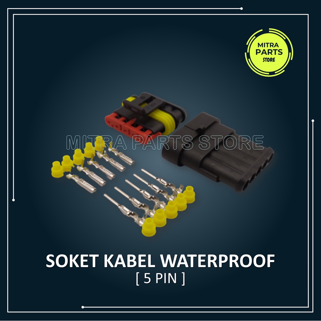 Soket Kabel Motor 5 Pin KECIL WATERPROOF isi 5 SET lengkap dengan Skun dan Karet anti Air